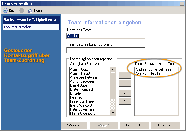 Screen Teamberechtigungen