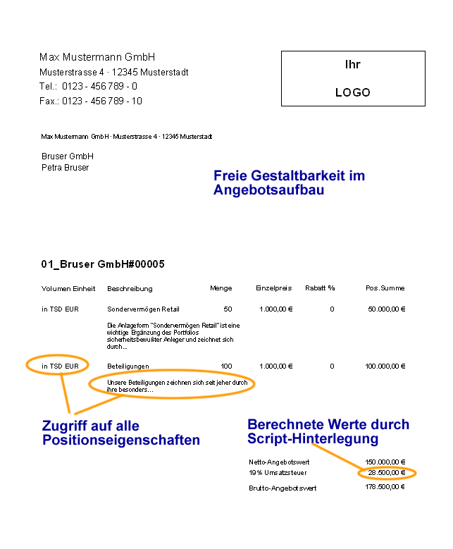 Bild 07: Gedrukcter ACT!-Bericht als Angebot