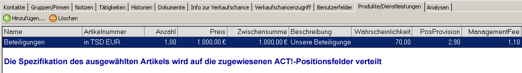 Bild 04: ACT! Ansicht Verkaufschancen Produktliste