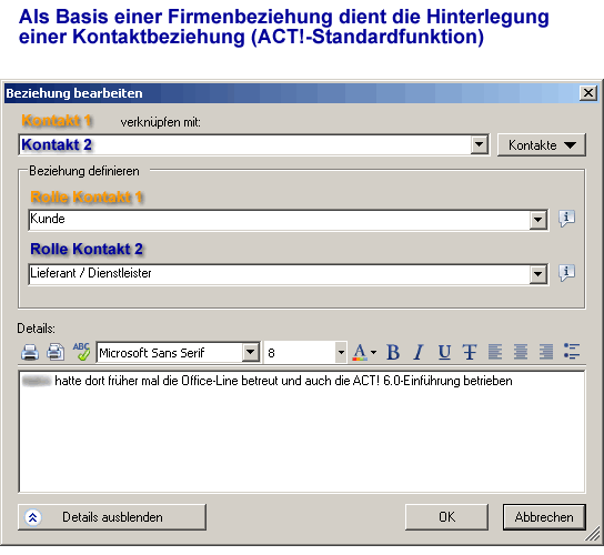 Bild 01: Anlage einer Kontaktbeziehung in ACT!